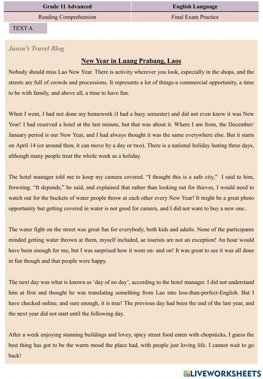 11 Advanced Reading Comprehension1 Worksheet Live Worksheets Worksheets Library