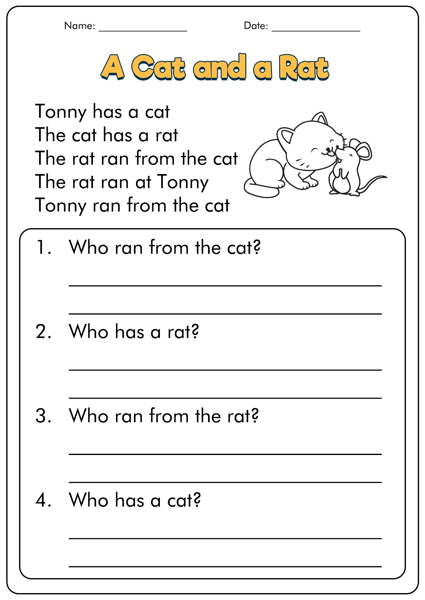 First Grade Reading Comprehension Passages Worksheets
