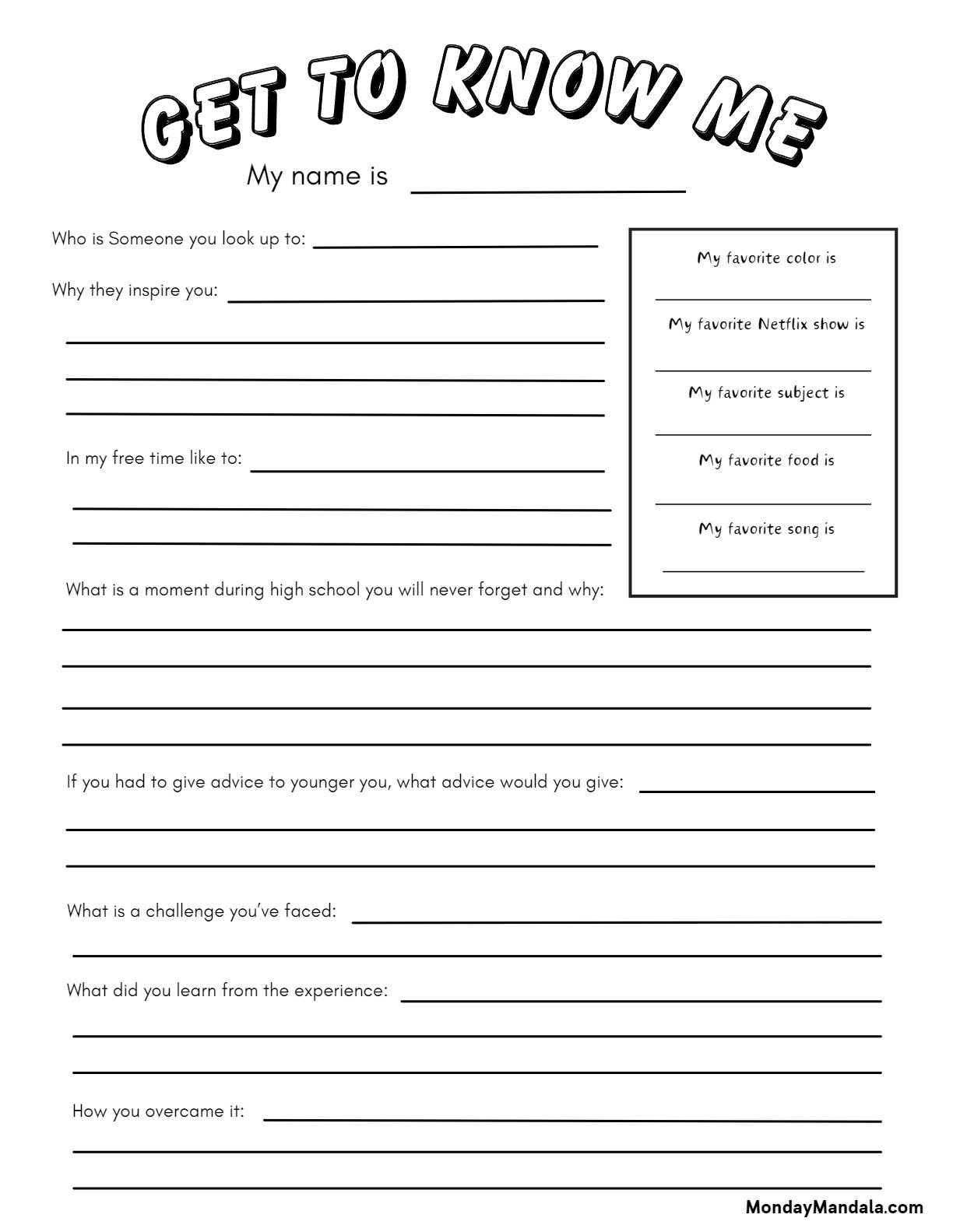 Free High School Printable Worksheets