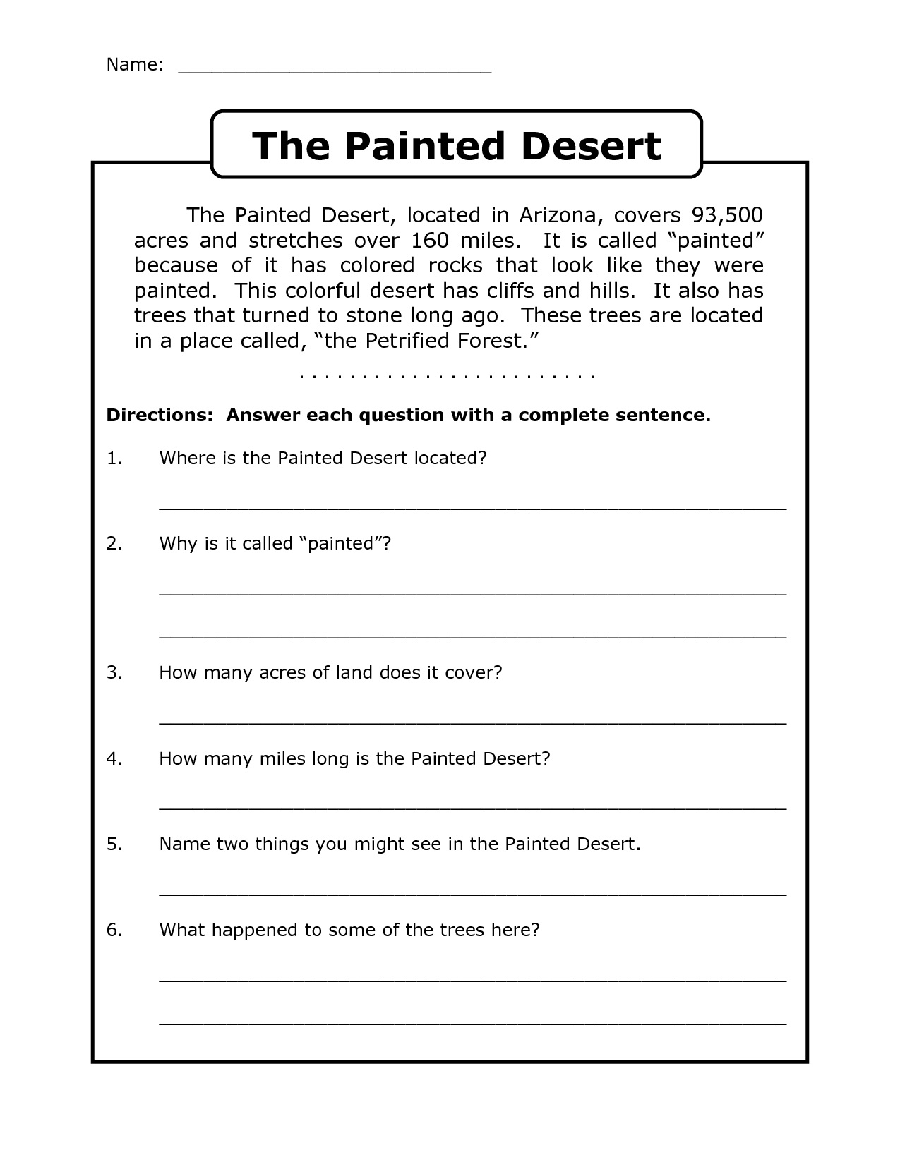 Free 4Th Grade Worksheets Reading Comprehension