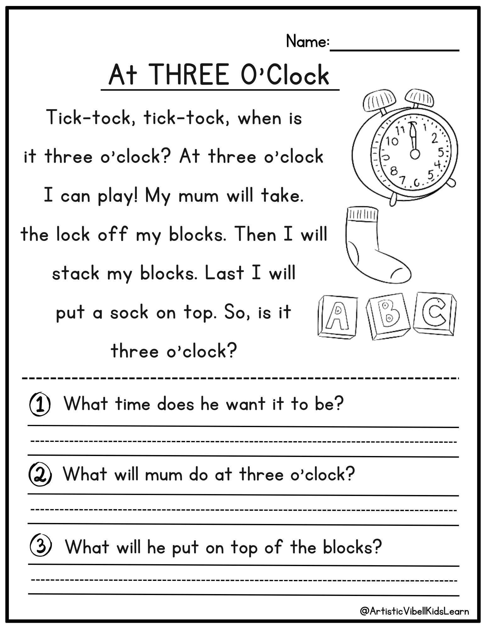English Reading Comprehension Worksheets For Kindergarten