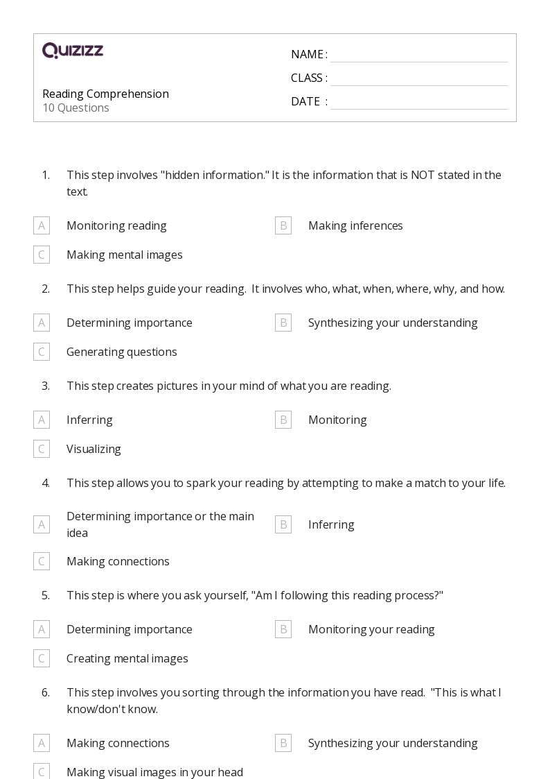 8 Grade Reading Comprehension Free Worksheets
