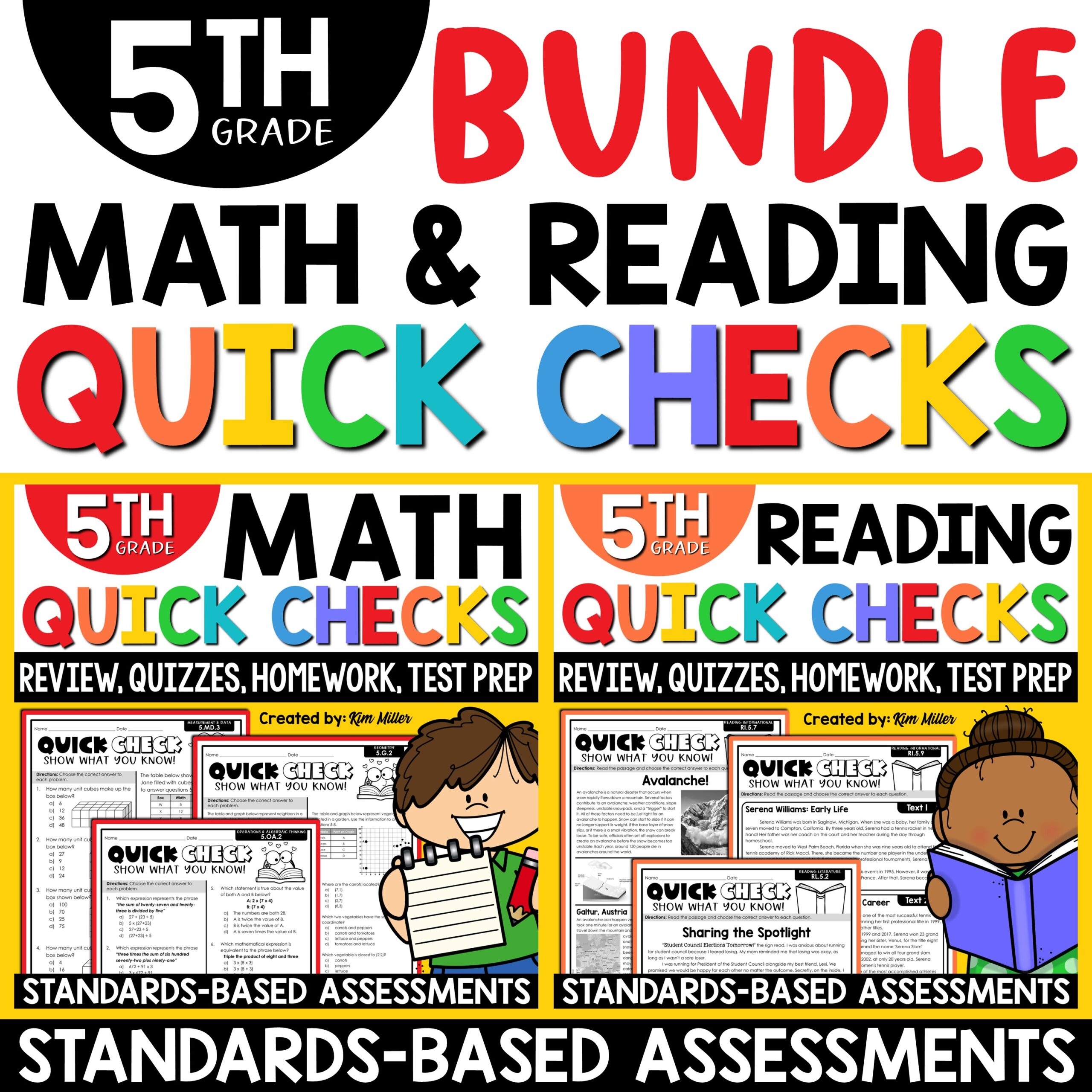 5th Grade Math Review And Reading Comprehension Passages And Questions BUNDLE A Love Of Teaching Kim Miller