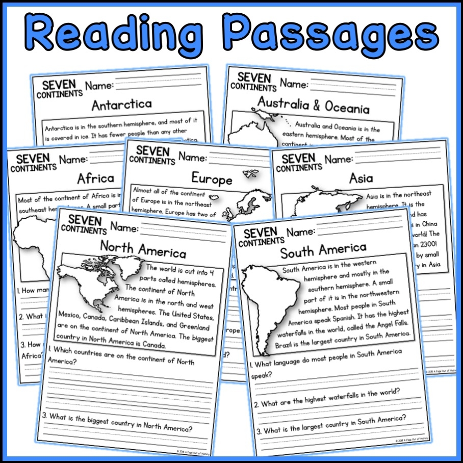 7 Continents Social Studies Reading Comprehension Passages K 2 Made By Teachers