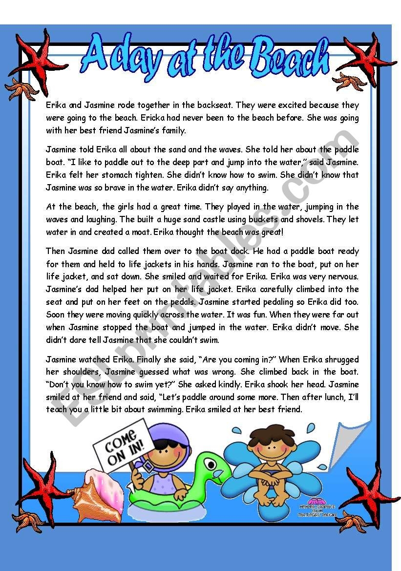Beach Reading Comprehension Worksheets