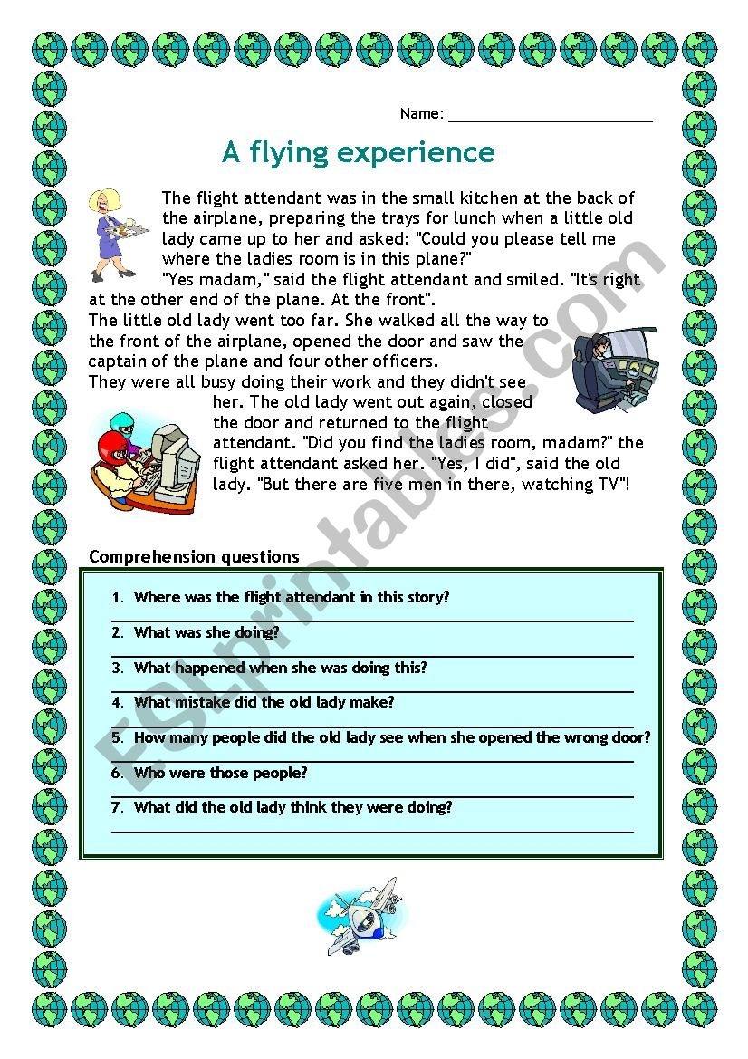 A Flying Experience Reading Comprehension And Grammar Exercises ESL Worksheet By A antonides