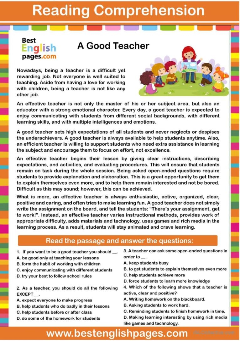 Great Schools Reading Comprehension Worksheets