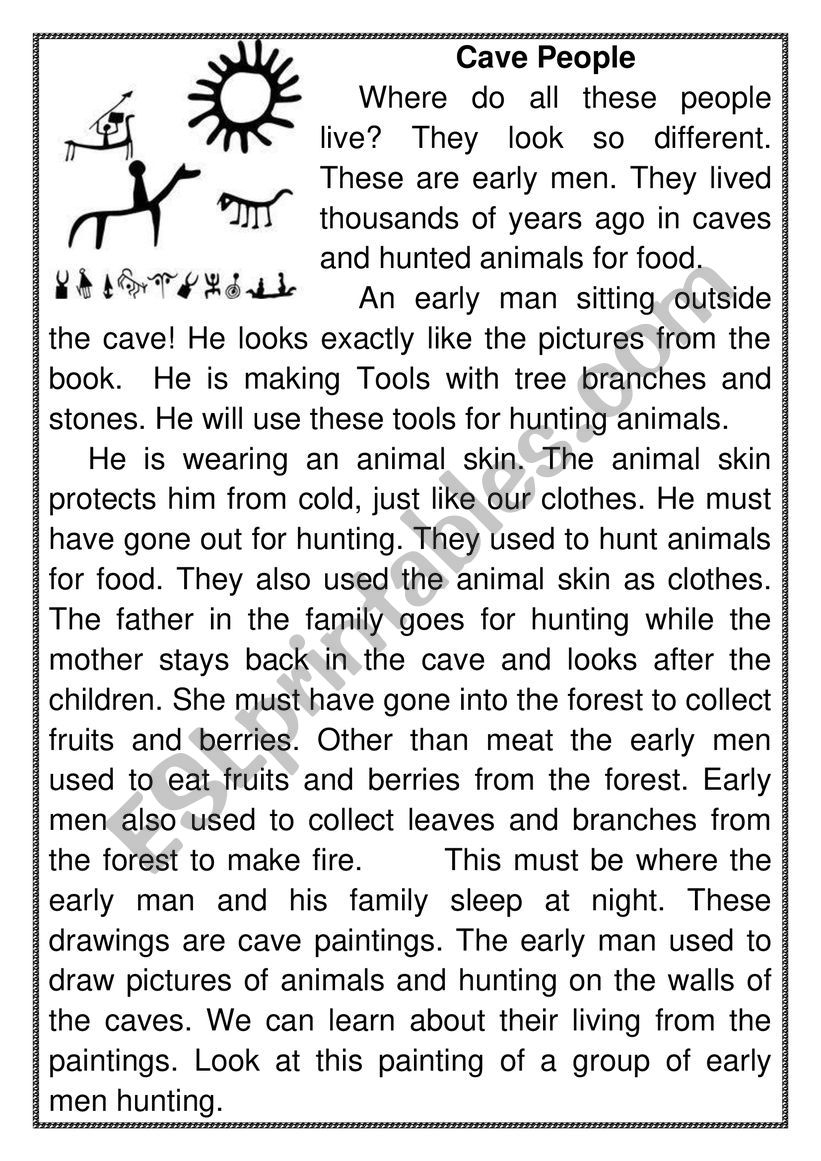 A Story About Cave People Short ESL Worksheet By Pipetochka