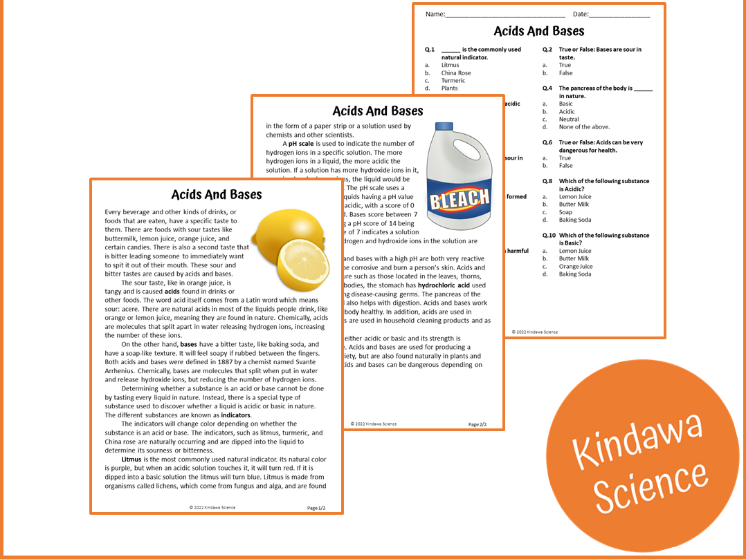 Acids And Bases Reading Comprehension Passage And Questions PDF Teaching Resources