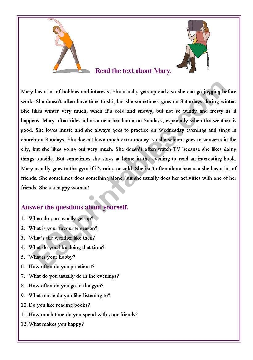 Esl Worksheets Adverbs Reading Comprehension