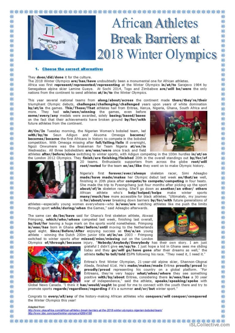 African Athletes Break Barriers At English ESL Worksheets Pdf Doc