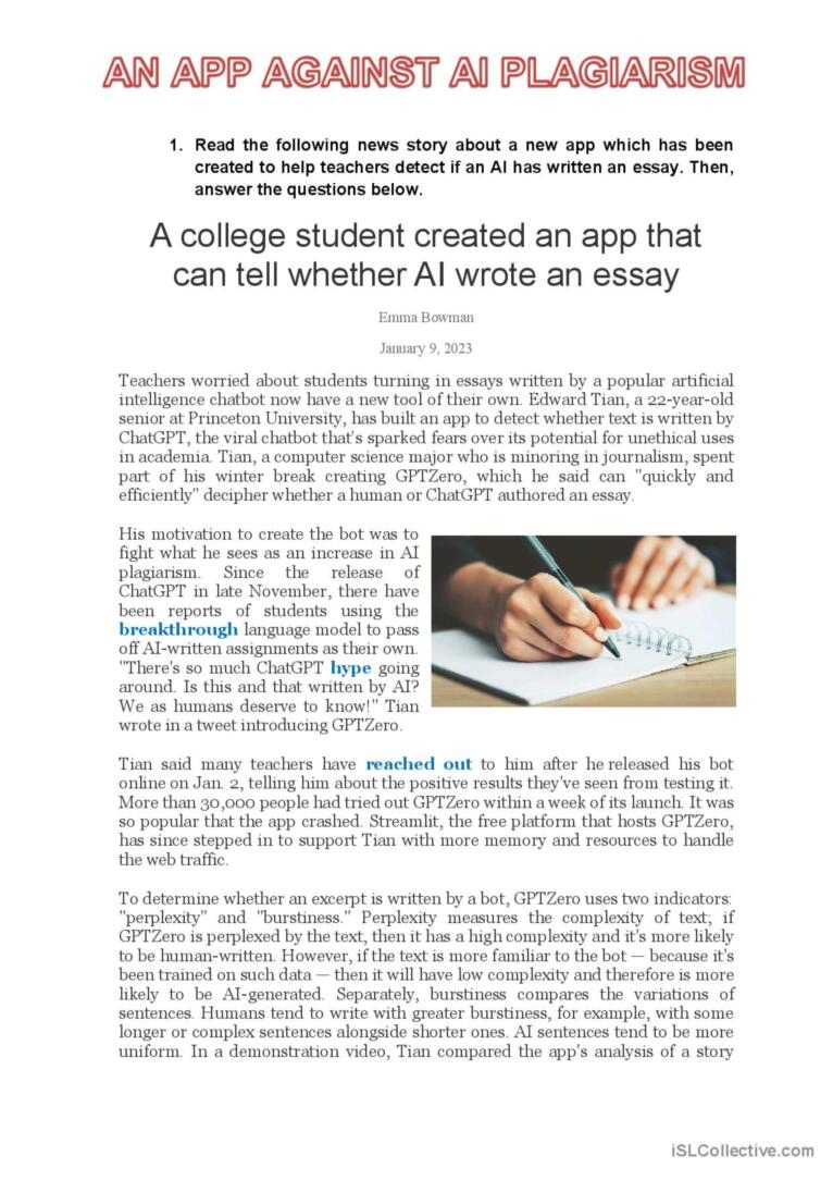 Artificial Intelligence Reading Comprehension Worksheets