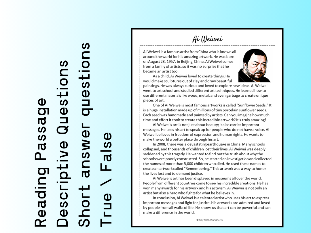 Artists Biographies Reading Comprehension Worksheets