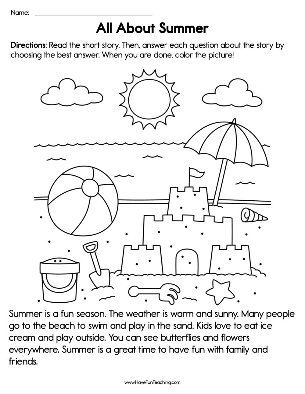 All About Summer Reading Comprehension Worksheet Have Fun Teaching