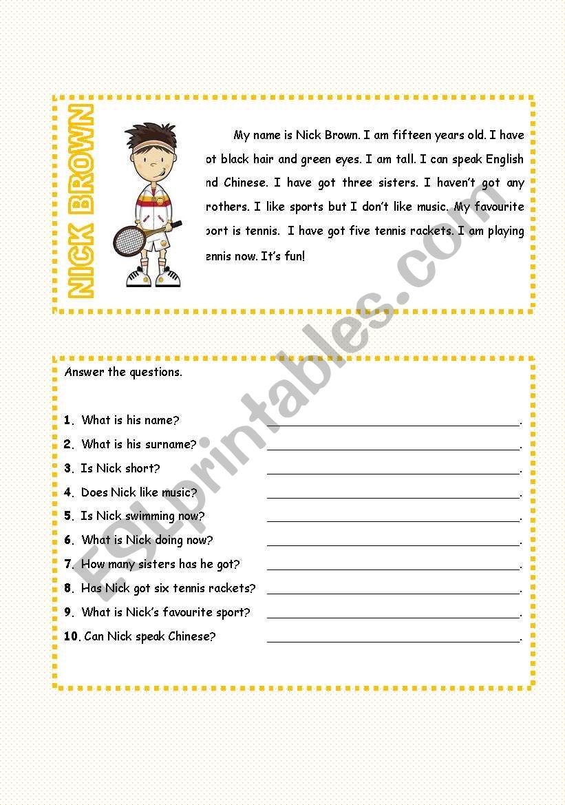 Esl Reading Comprehension Printable Worksheets Esl Reading Comprehension Printable Worksheets
