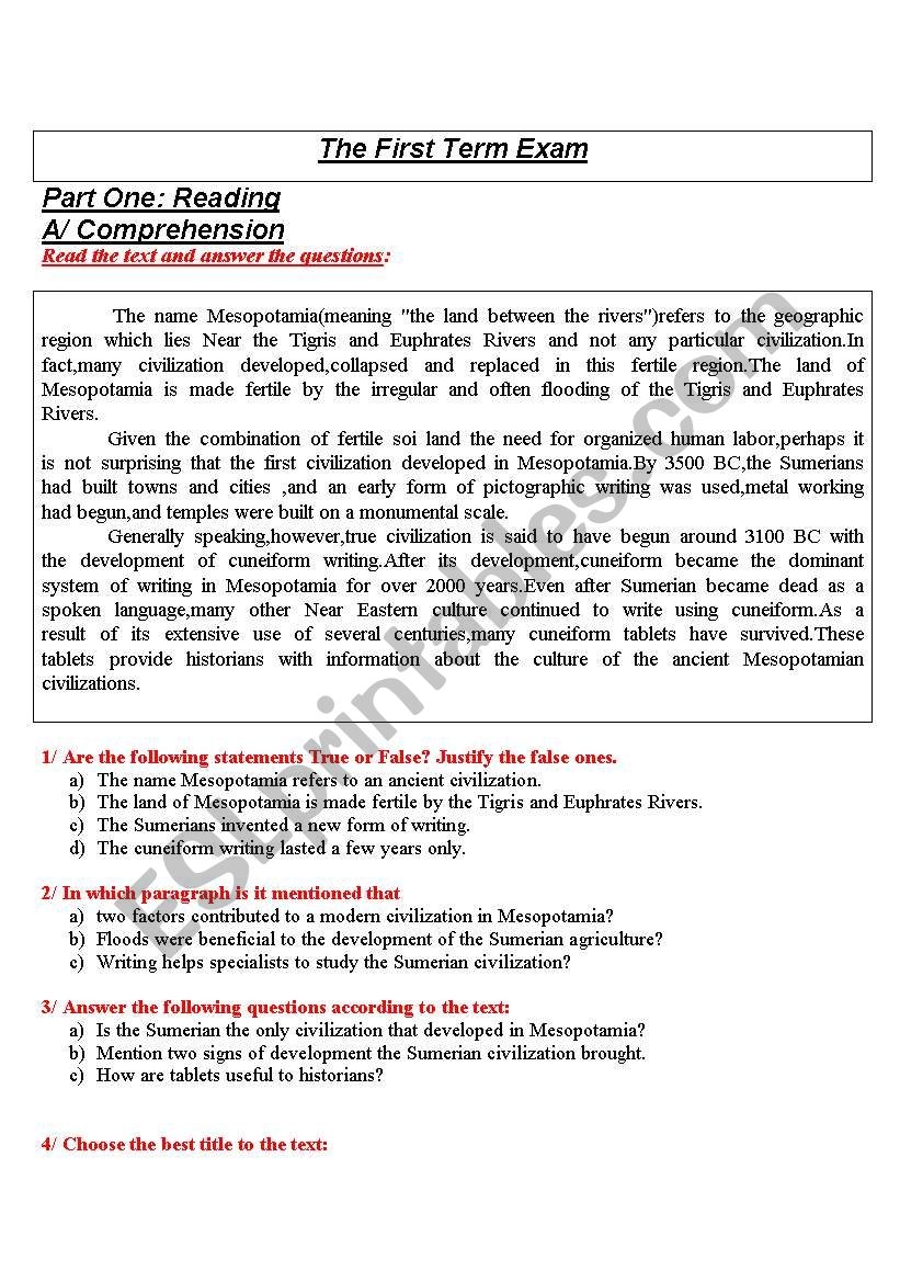 Ancient Civilization ESL Worksheet By Samir2008