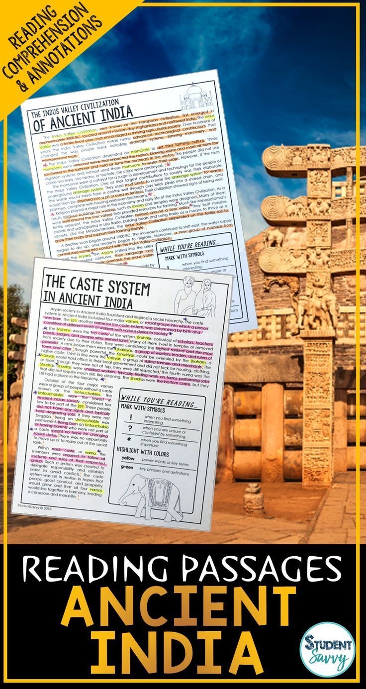 Ancient India Reading Comprehension Passages Questions Annotations Activity