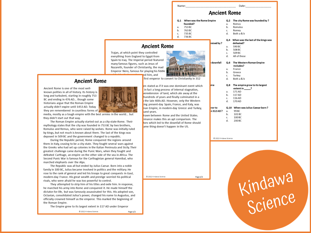 Ancient Rome Reading Comprehension Worksheets Pdf