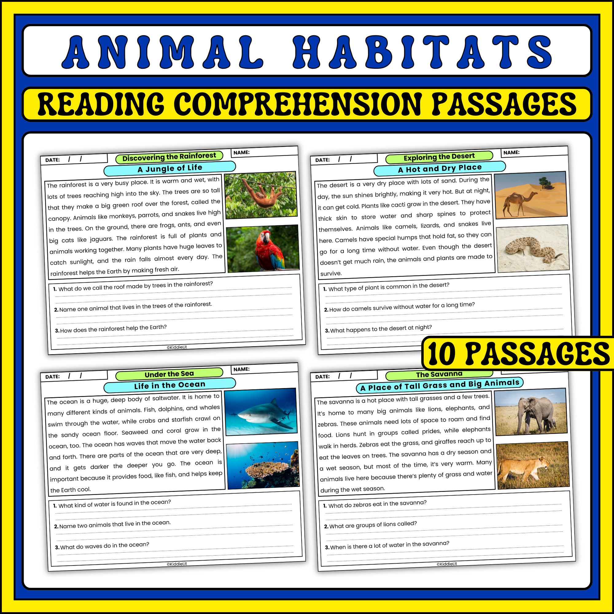 Animal Habitats Reading Comprehension Passages And Questions For K 2 Students Fun And Engaging Lea Made By Teachers