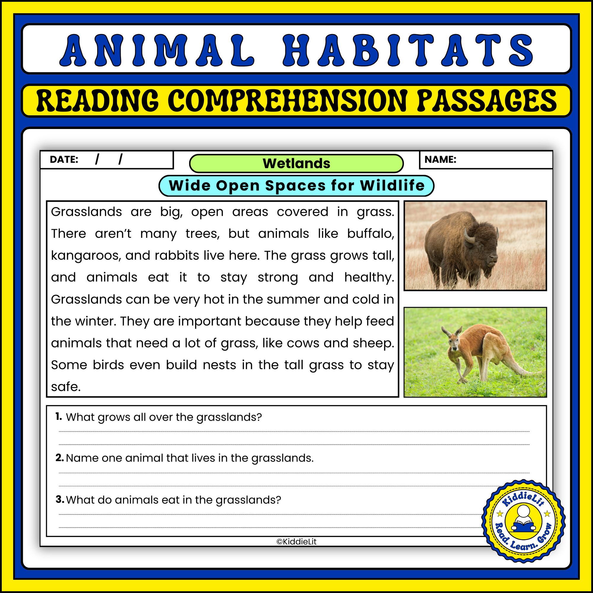 Animal Habitats Reading Comprehension Worksheets