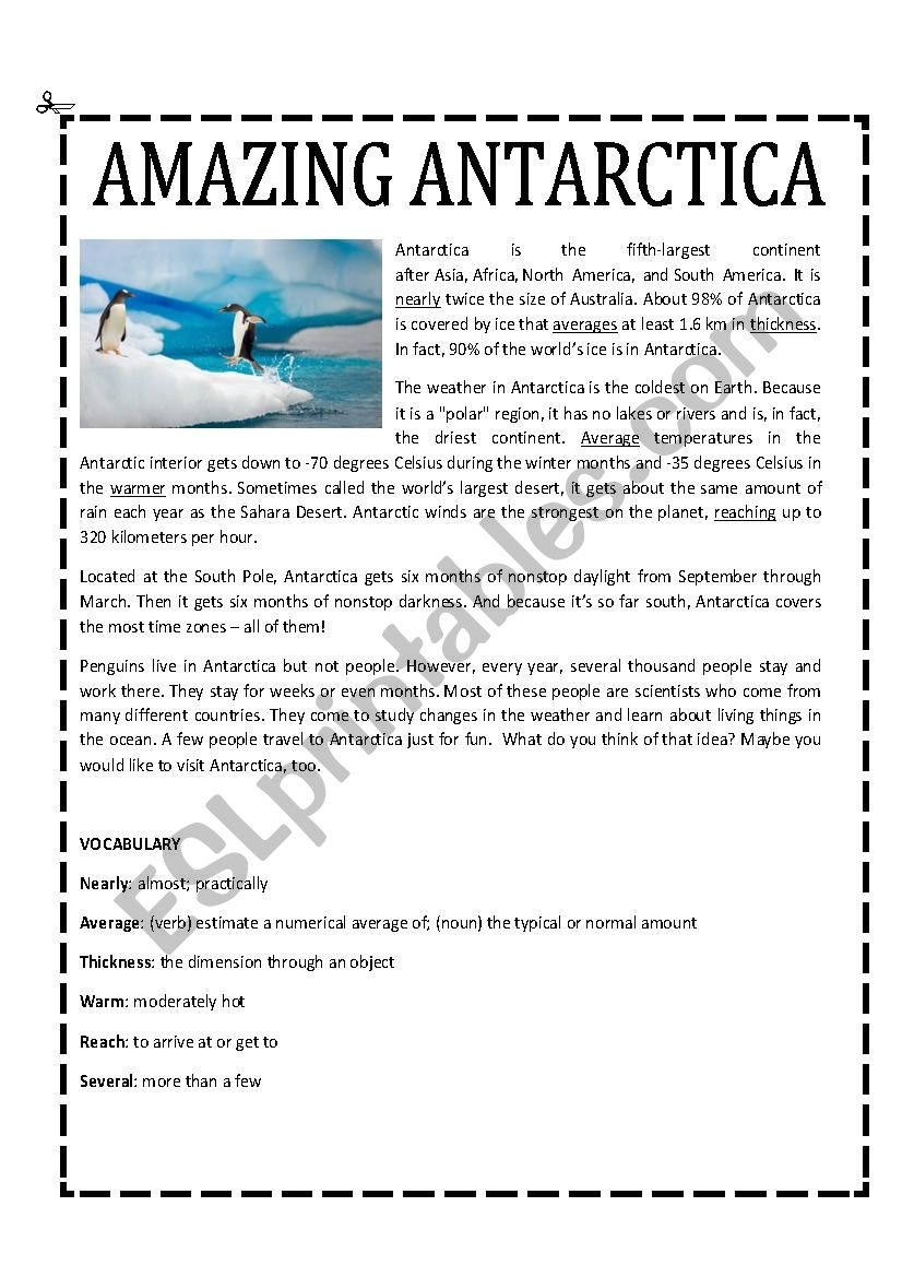 Antarctica Reading Comprehension 3 Pages Key ESL Worksheet By Marlon Arana