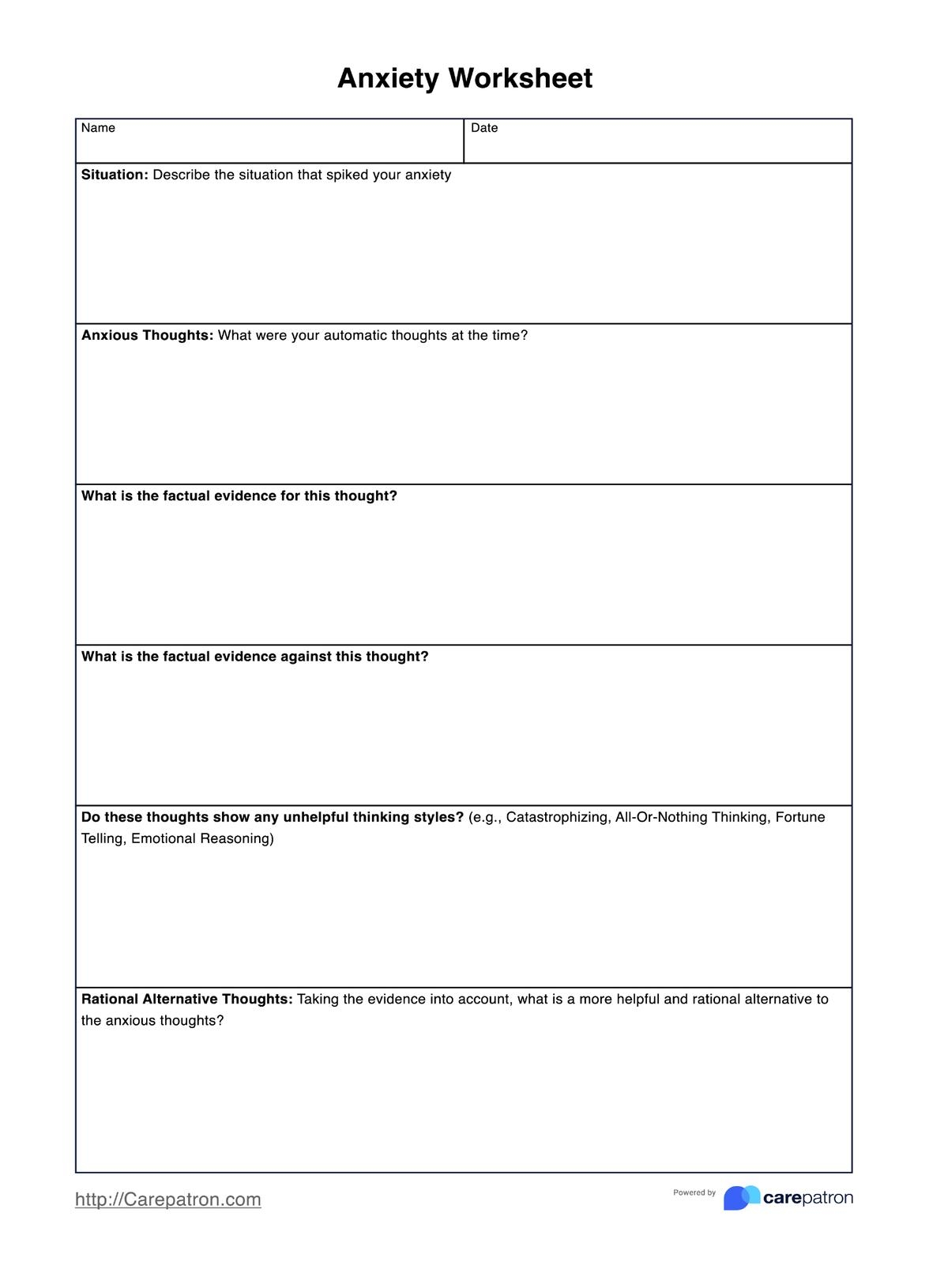 Free Printable Anxiety Worksheets Pdf