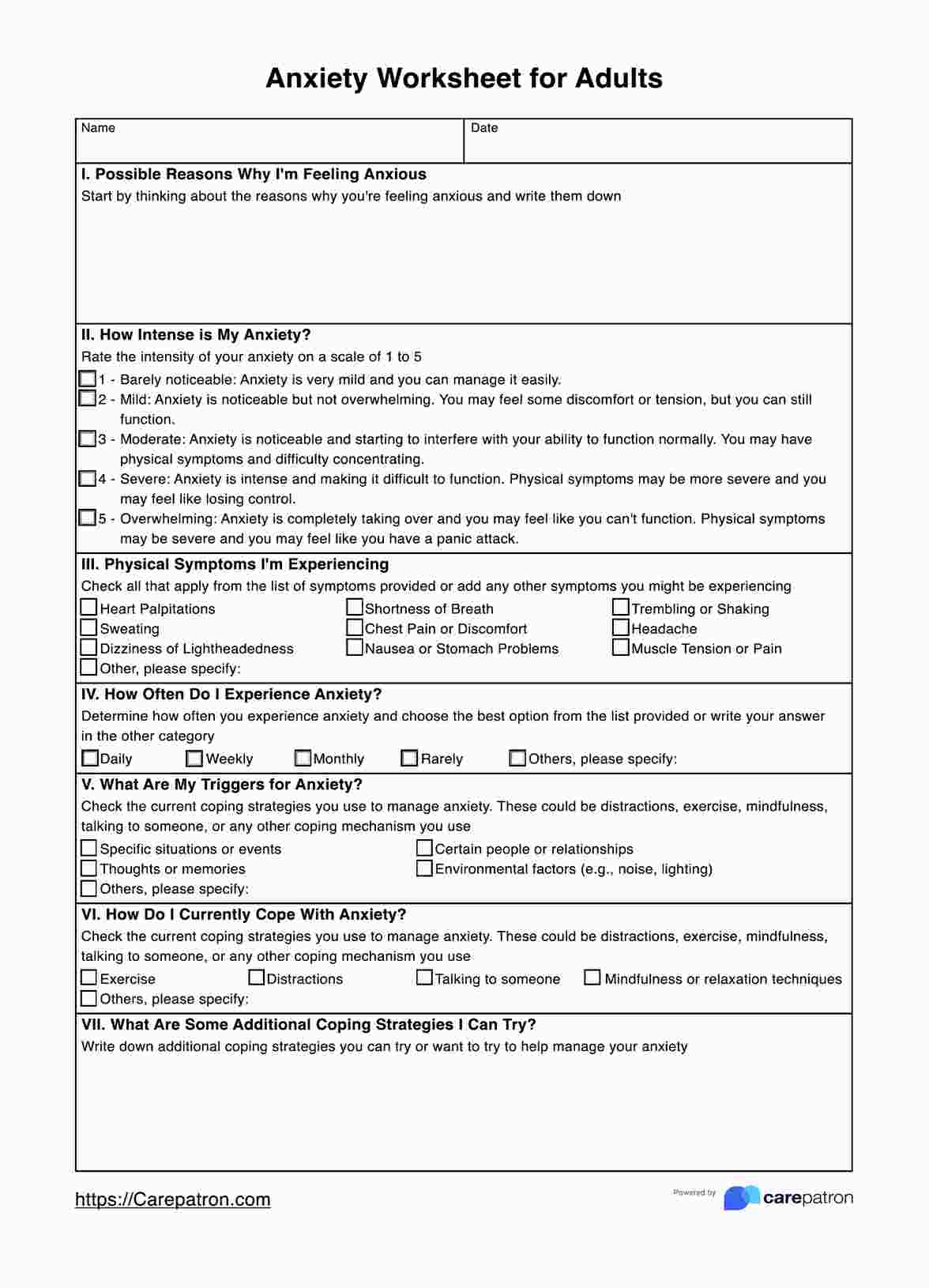 Anxiety Worksheets For Adults Example Free PDF Download