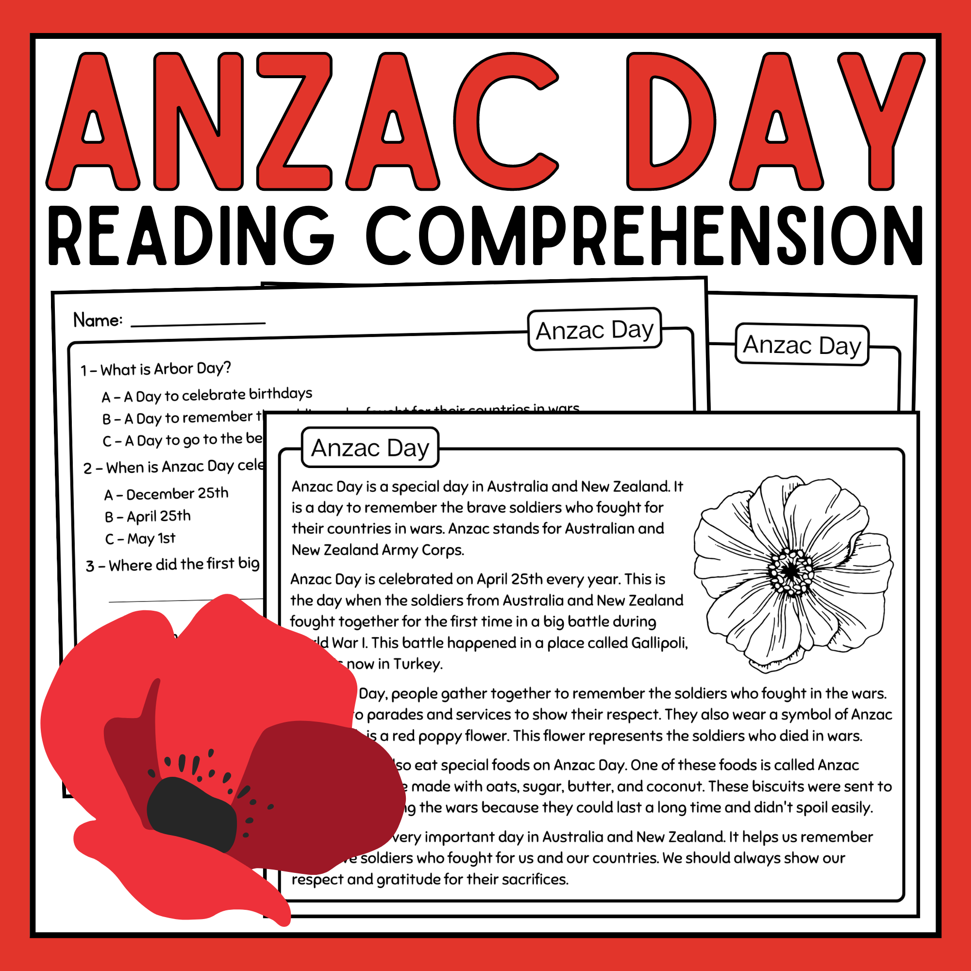 Anzac Day Reading Comprehension Passage Anzac Day Reading Passage Made By Teachers