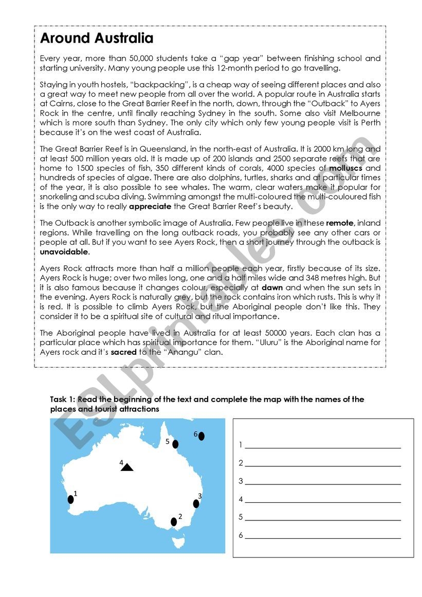 Around Australia Reading ESL Worksheet By Lonelystar Around Australia Reading ESL Worksheet By Lonelystar