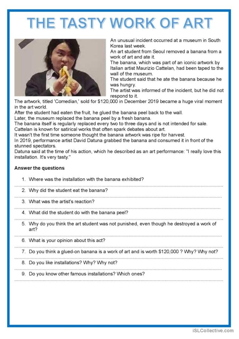 Art Reading Comprehension Worksheet Enhancing Understanding Through Art