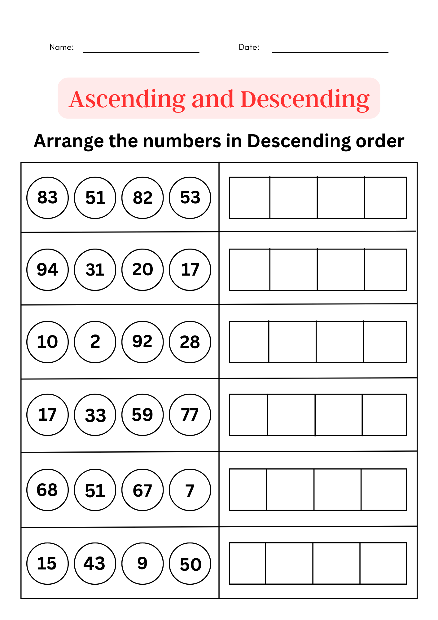 Ascending And Descending Order Worksheet 1 To 100 Ordering Numbers Math Book Made By Teachers