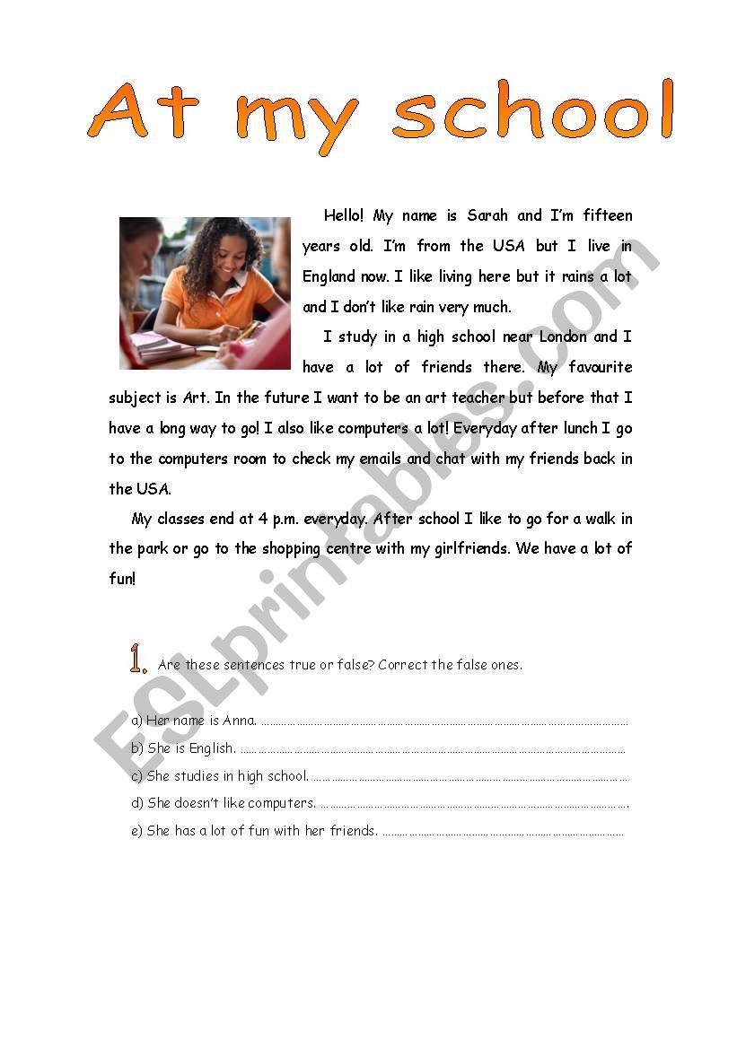 At My School Reading Comprehension ESL Worksheet By Xana f At My School Reading Comprehension ESL Worksheet By Xana f