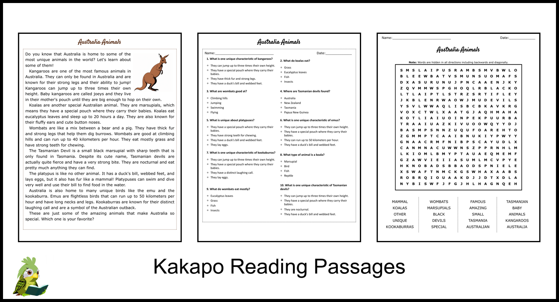Australia Reading Comprehension Worksheets Pdf