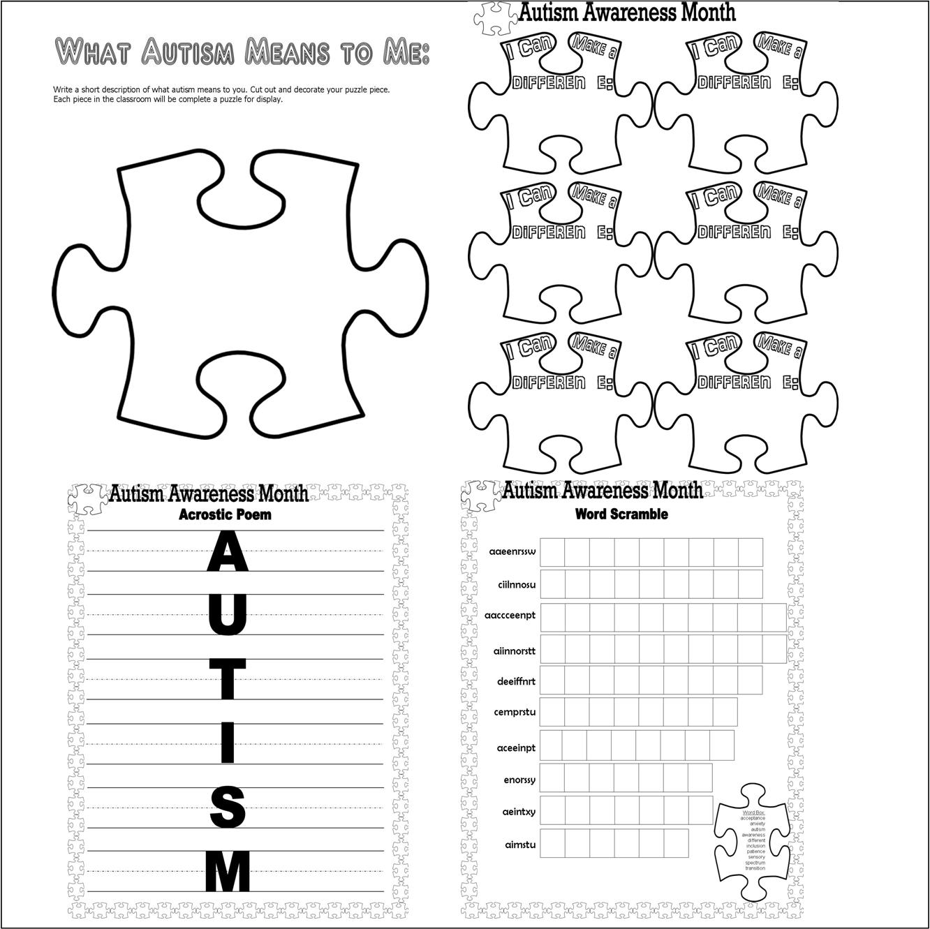 Autism Awareness Day Reading Comprehension Worksheets