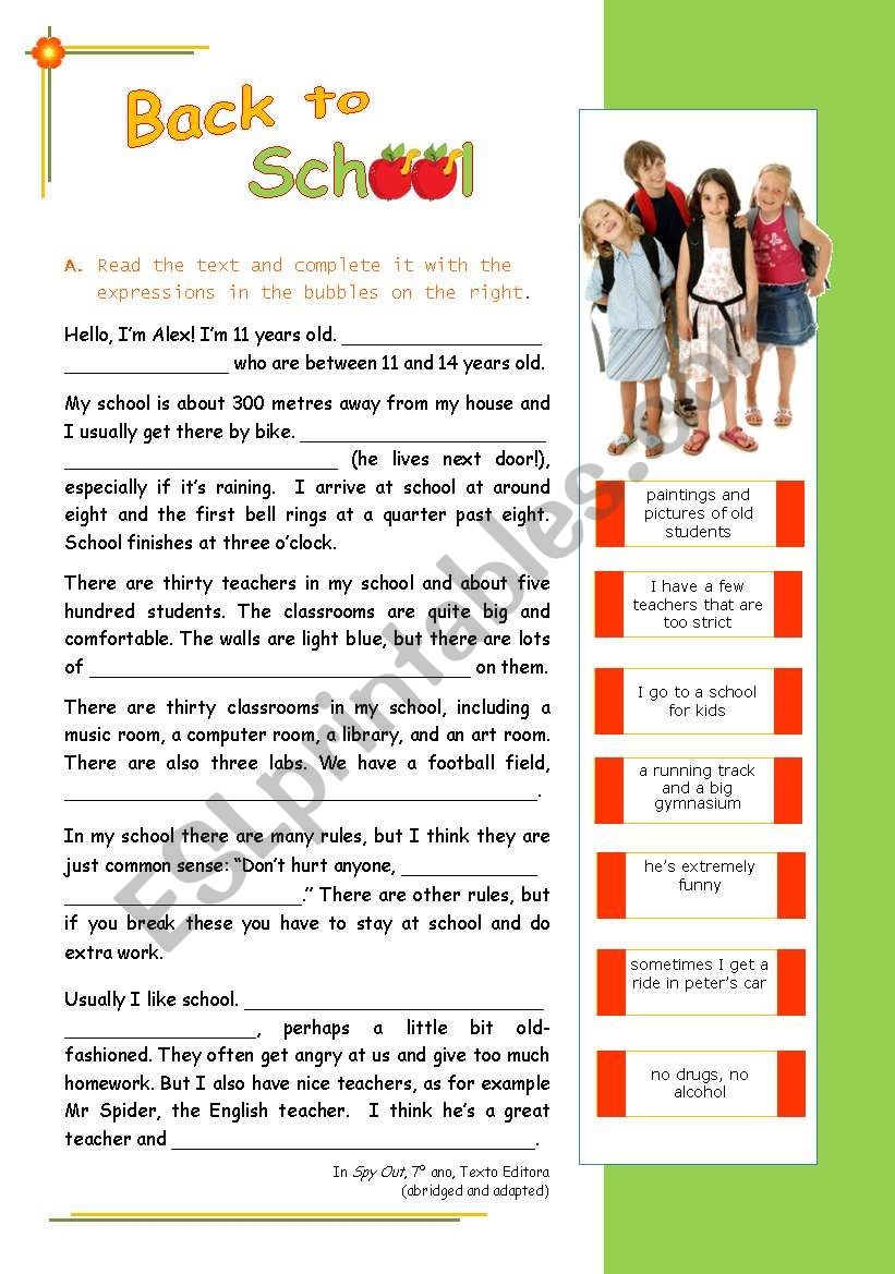Back To School Reading Comprehension Worksheets