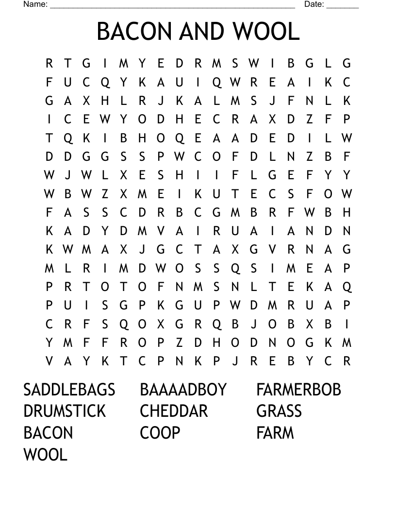 BACON AND WOOL Word Search WordMint