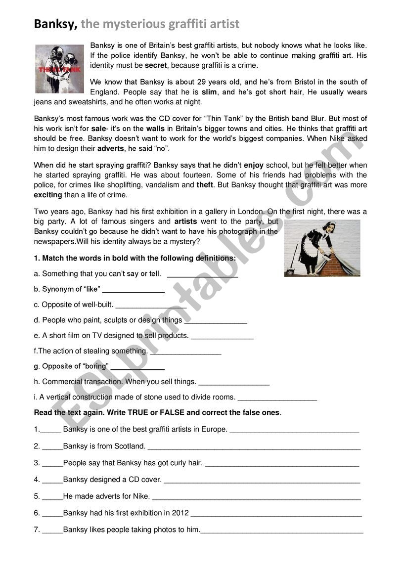 Free Sculpture Reading Comprehension Worksheets