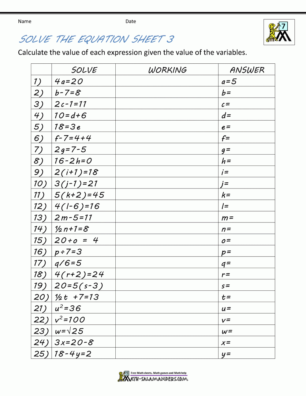 Free Printable Worksheets For Algebra Free Printable Worksheets For Algebra