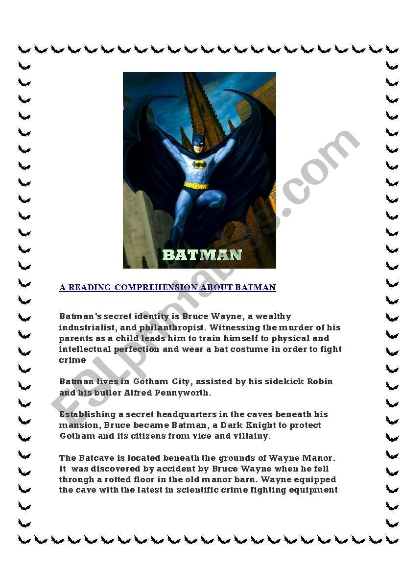 Batman A Reading Comprehension ESL Worksheet By Savina Noronha
