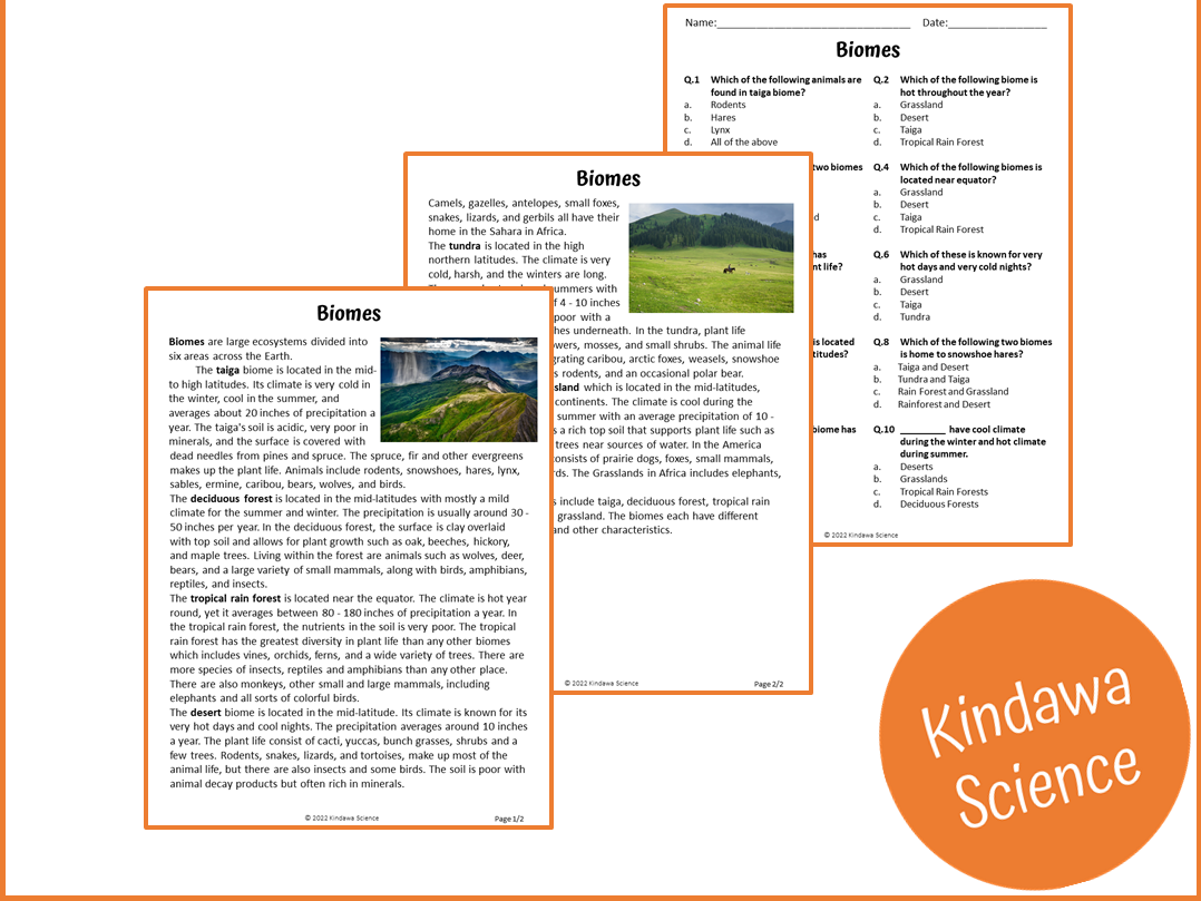 Biomes Reading Comprehension Passage And Questions PDF Teaching Resources