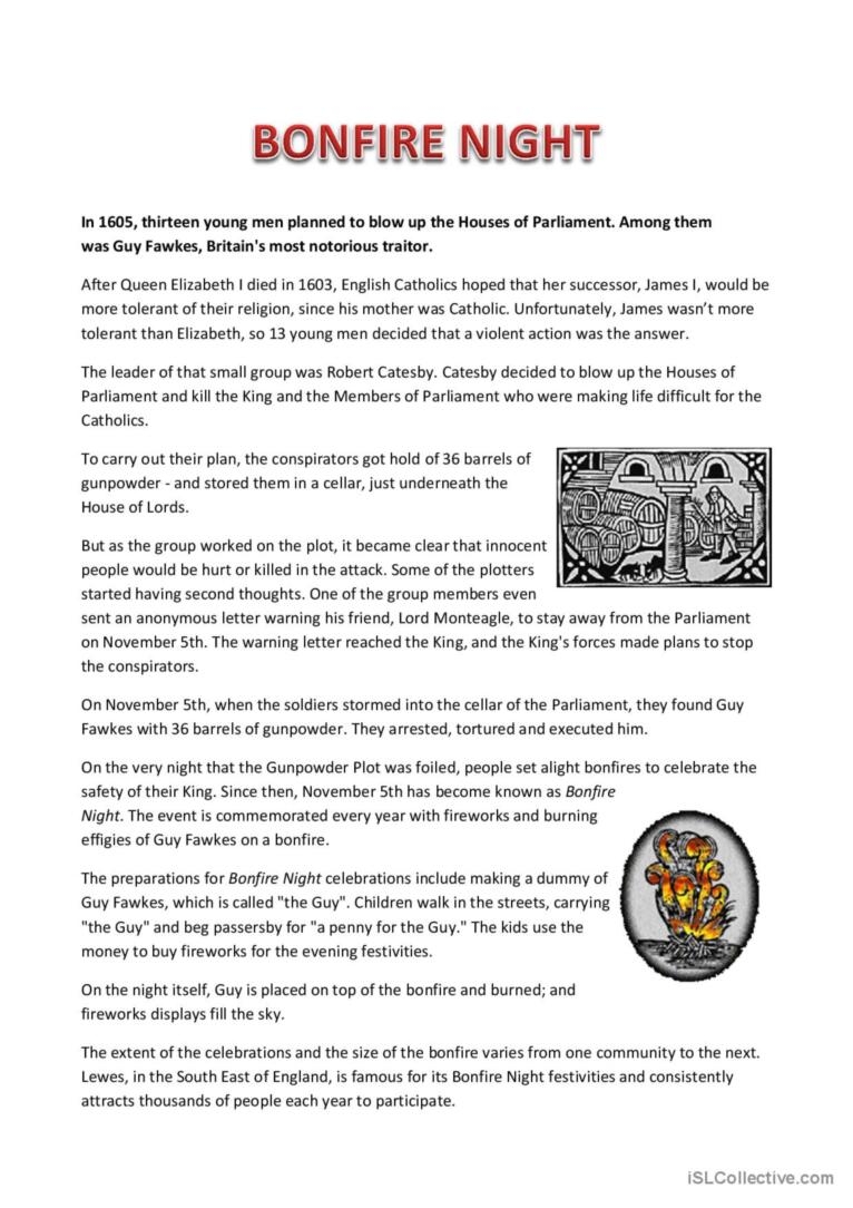 Bonfire Night Reading Comprehension Worksheets