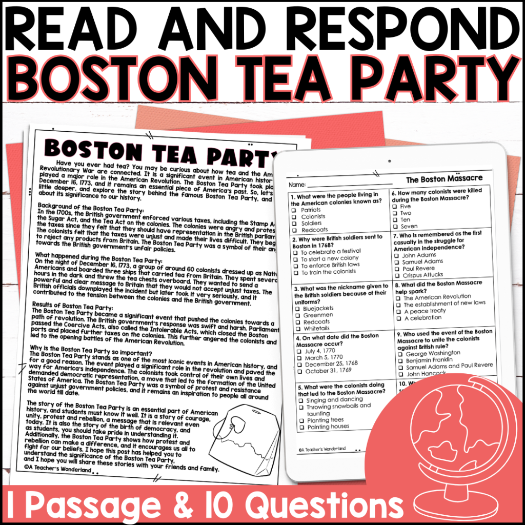 Boston Tea Party Revolutionary Reading Comprehension Questions History Centers A Teacher s Wonderland