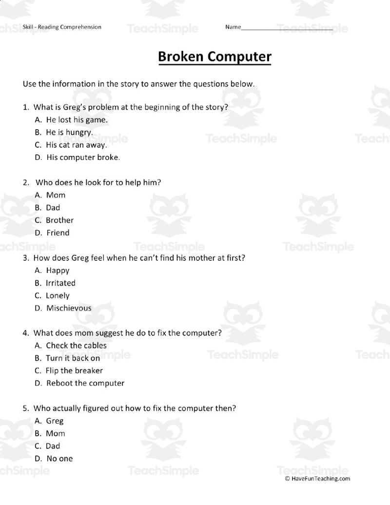 Computers Reading Comprehension Worksheets
