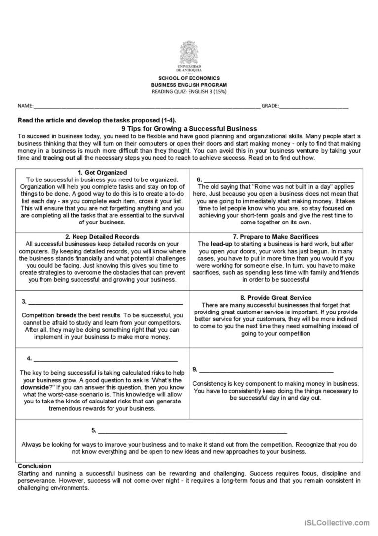 Business Reading Comprehensio English ESL Worksheets Pdf Doc