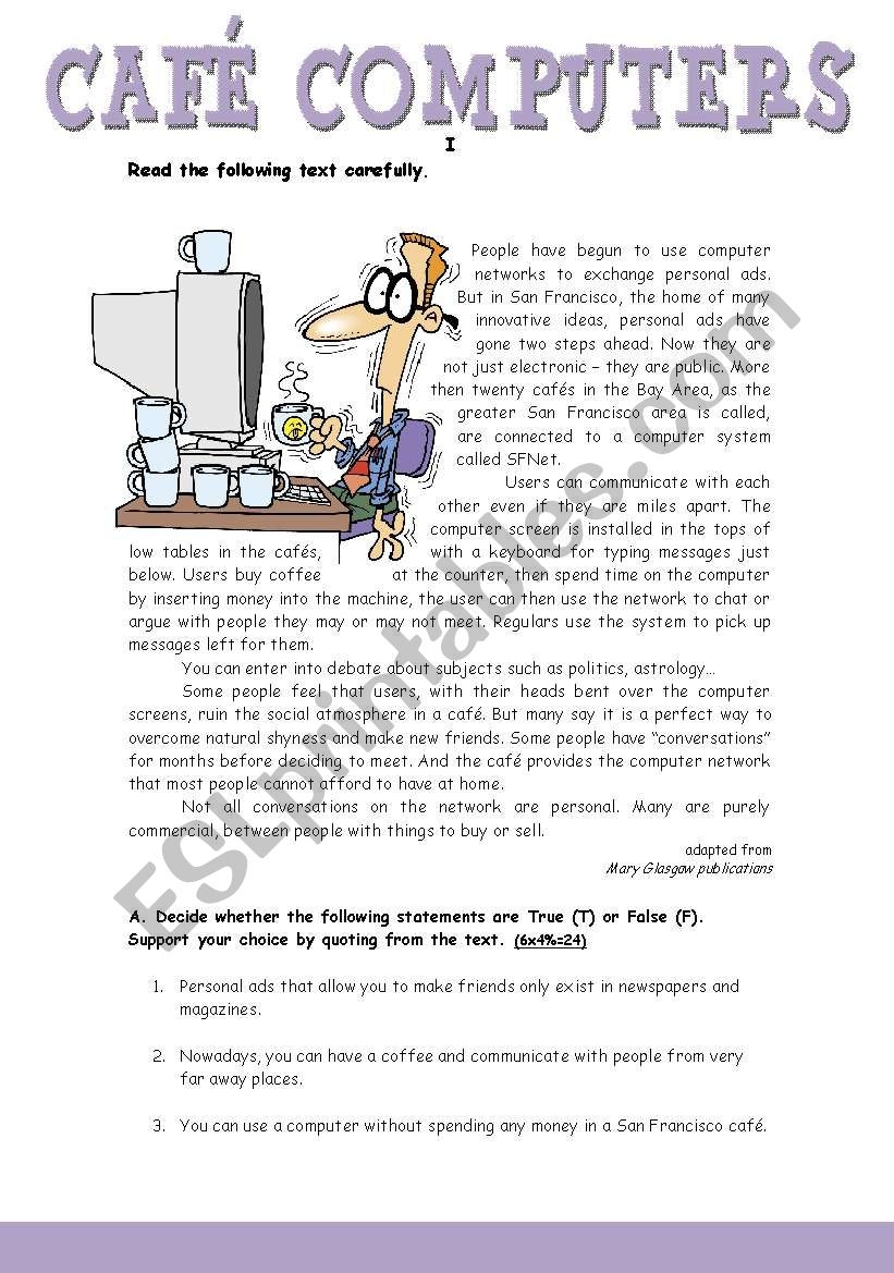 Computer Reading Comprehension Worksheets