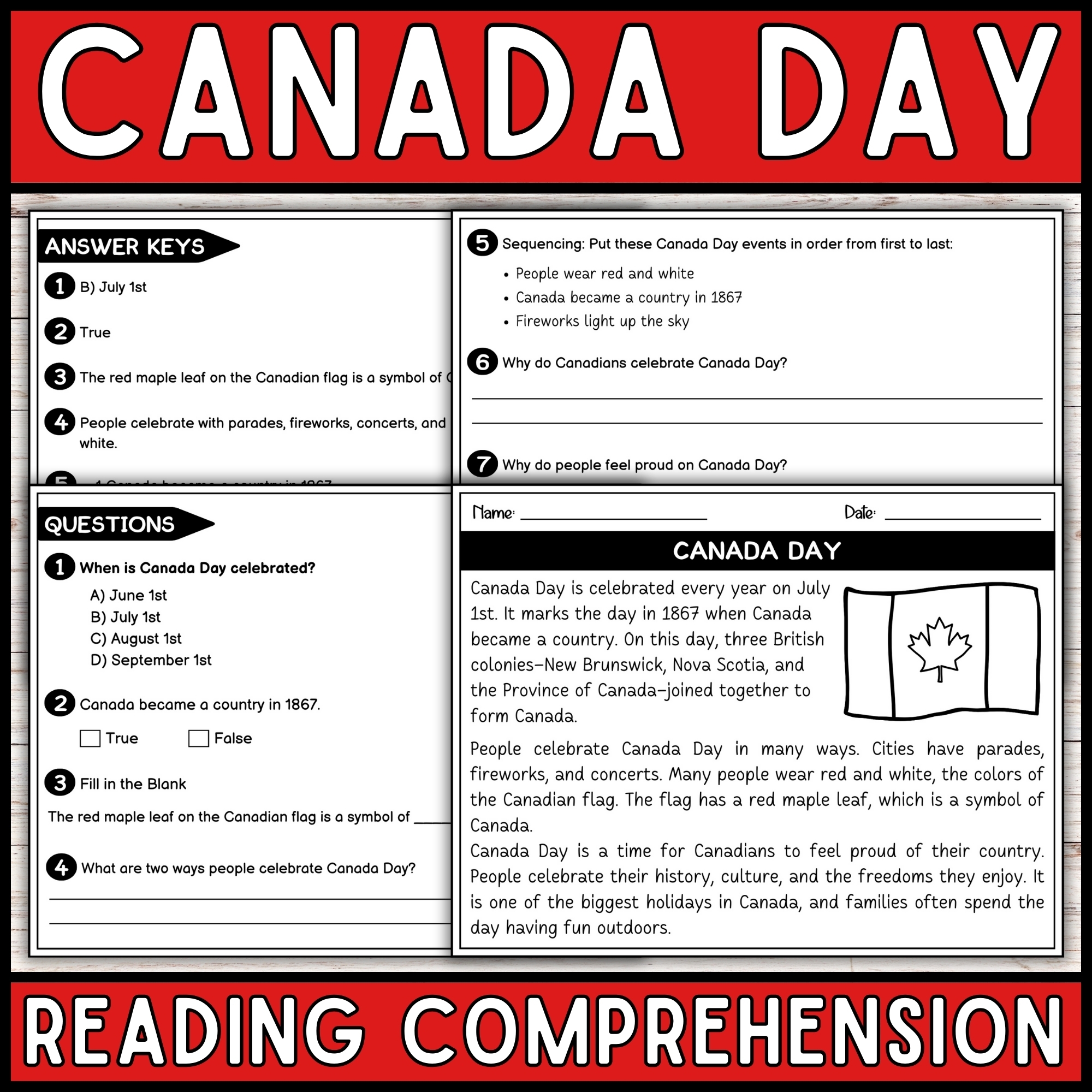Canadian Grade 5 Reading Comprehension Worksheets