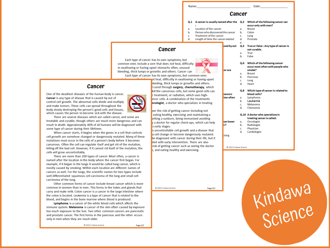 Cancer Reading Comprehension Worksheet