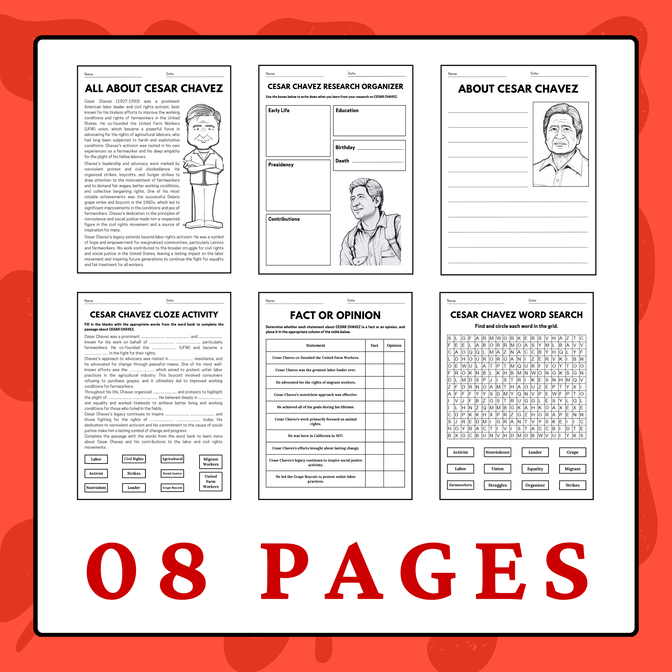Cesar Chavez Reading Comprehension Worksheets