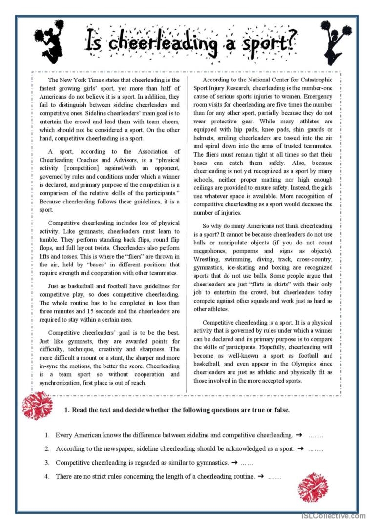 Cheerleading A Reading Comprehensi English ESL Worksheets Pdf Doc Cheerleading A Reading Comprehensi English ESL Worksheets Pdf Doc