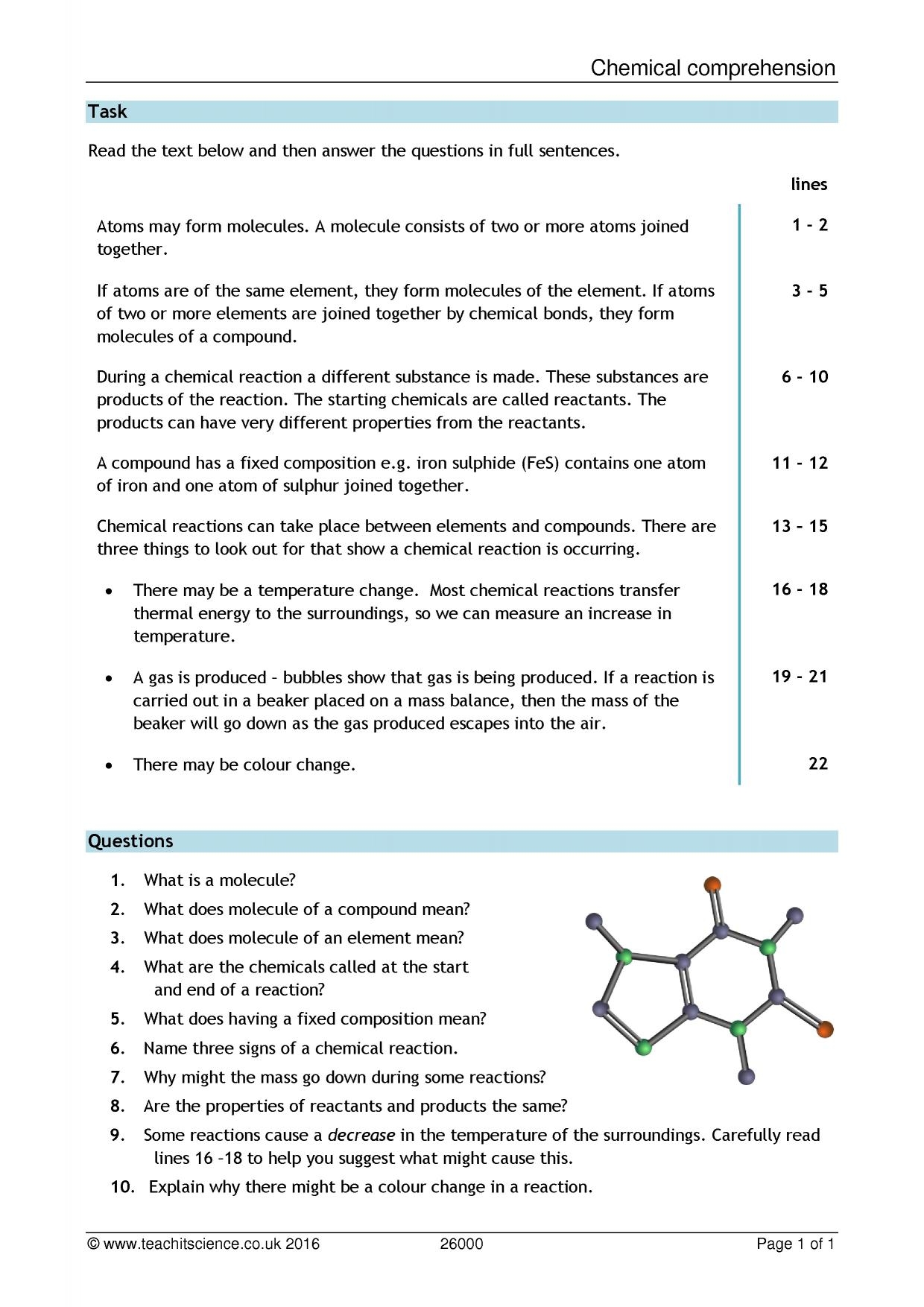 Chemistry Comprehension KS3 Chemistry Teachit